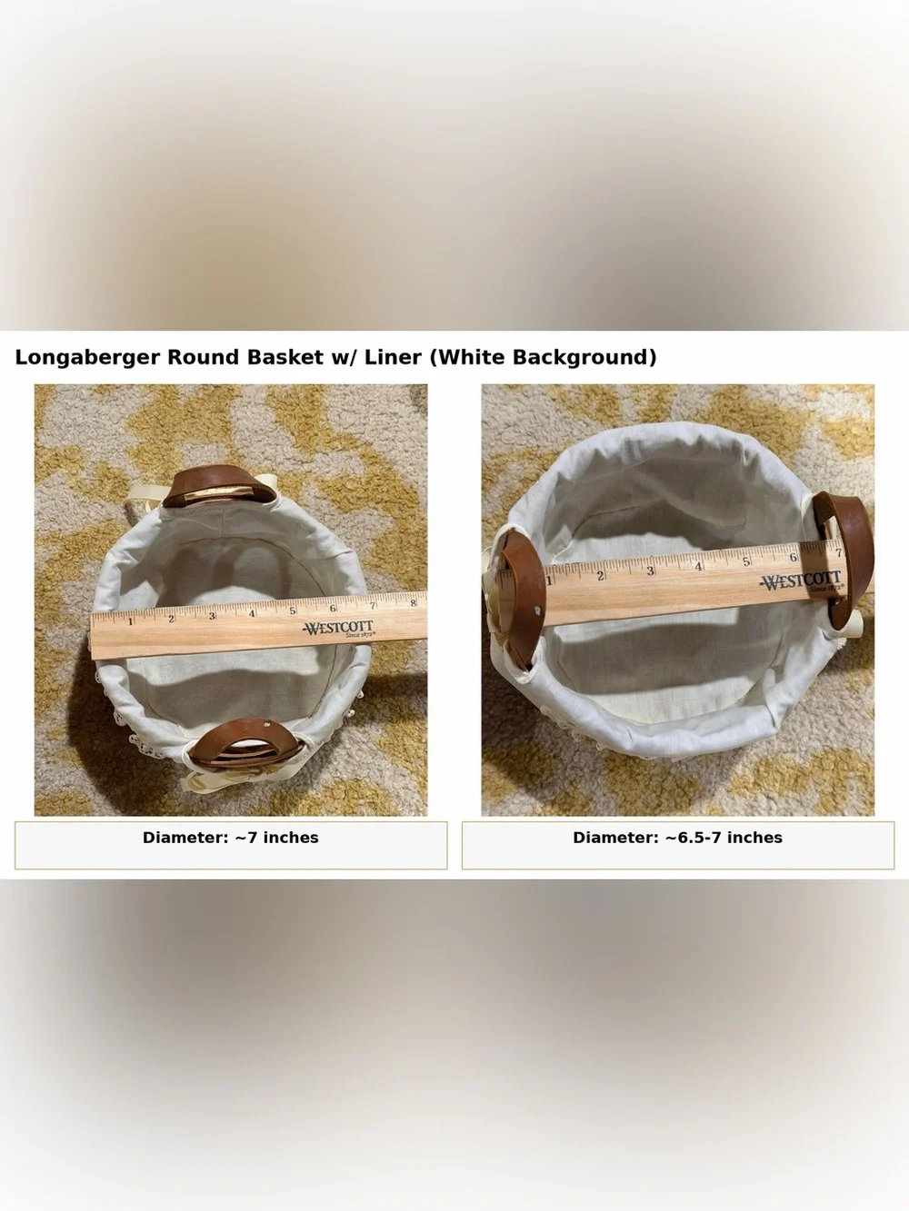 Longaberger Brown Woven Basket Set with Lined Fabric Basket